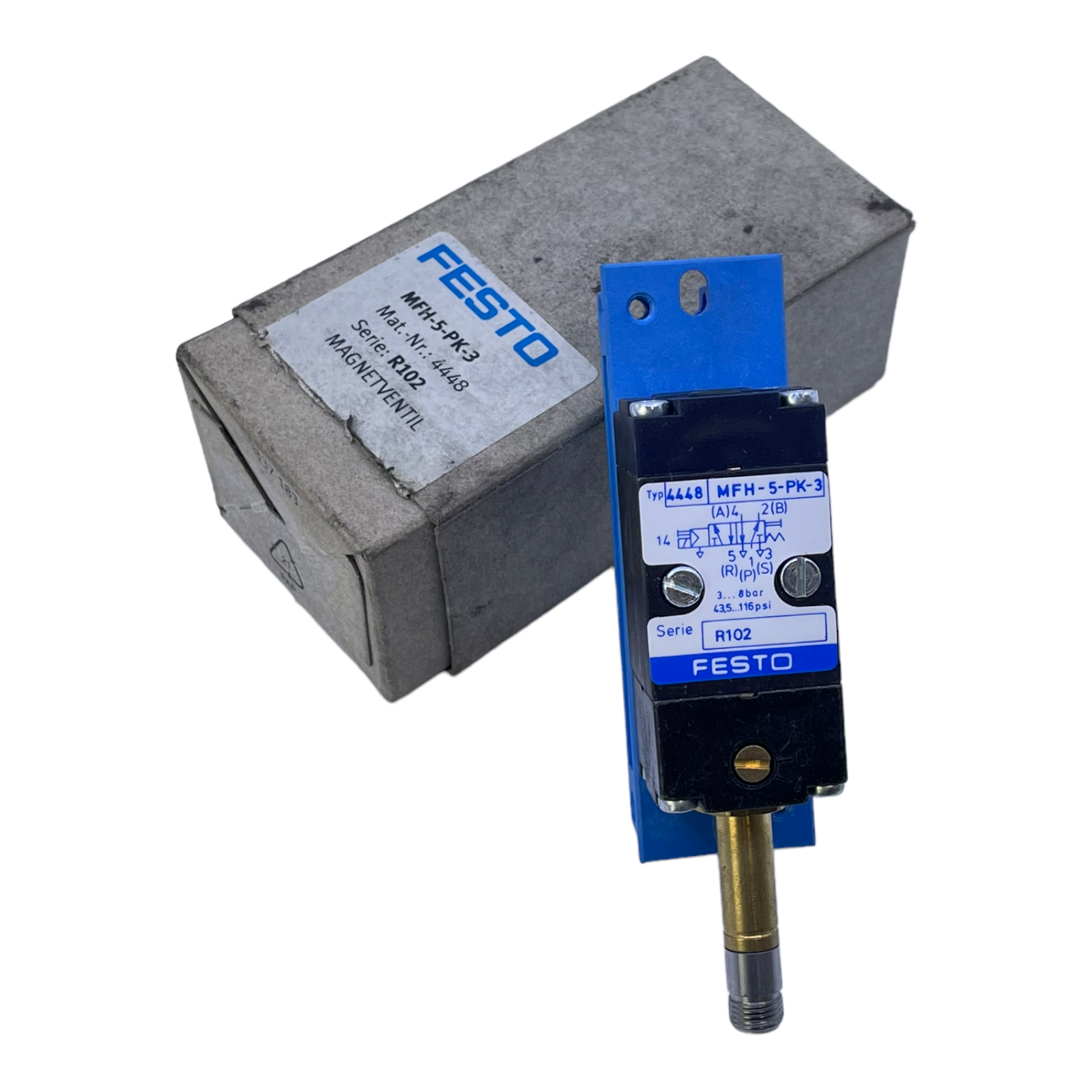 Festo MZH 5/2 1,5 L LED 30220 2...7bar Magnetventil / Solenoid valve used Festo MZH 5/2 1,5 L LED 30220 2...7bar Magnetventil / Solenoid valve used