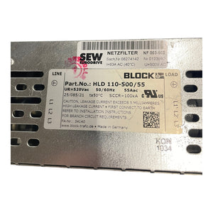 BLOCK HLD110-500/55 Line Filter 520Vac 50/60Hz 55Aac for Industrial Use
