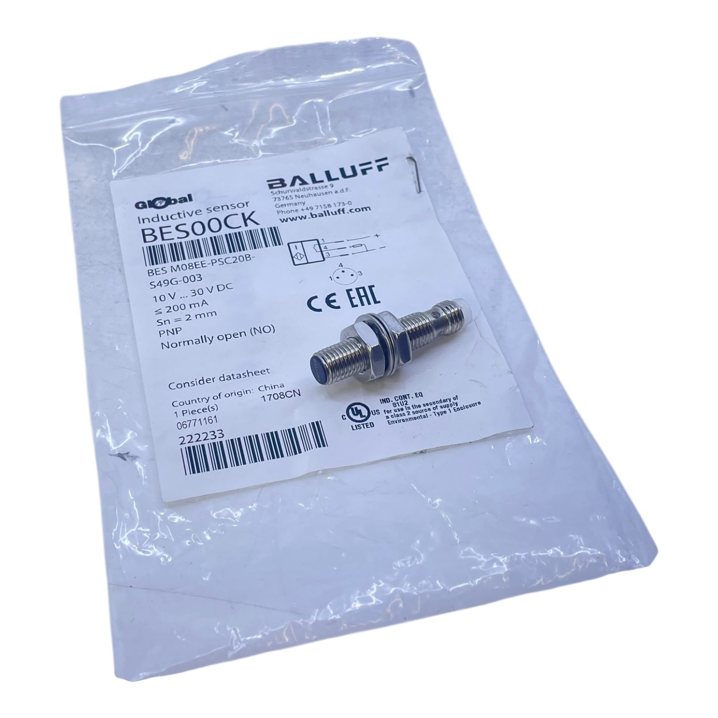 Balluff BES00CK Induktiver Sensor BES M08EE-PSC20B-S49G-003 - Industrie Einsatz