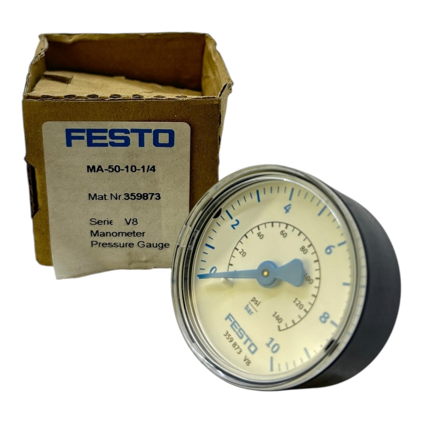 Festo Manometer MA-50-10-1/4 V8 0–10 bar 0–140 psi Druckmessgerät 359873