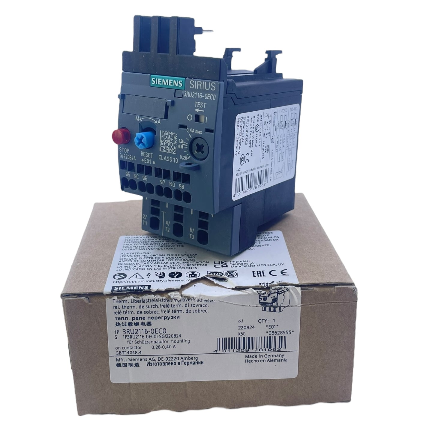 Siemens Überlastrelais 0,28–0,4A 3RU2116-0EC0 für Sirius Schütz