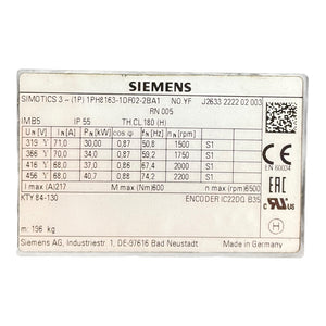 Siemens Servomotor 30kW 1PH8163-1DF02-2BA1 2200Umin für die Industrie geeignet
