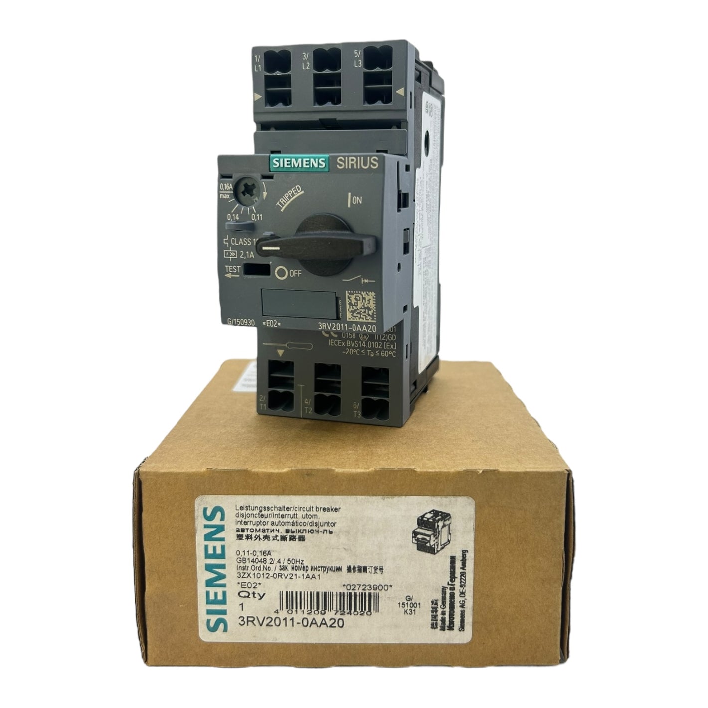 Siemens Motorschutzschalter SIRIUS 0,11–0,16 A 3RV2011-0AA20 3-polig