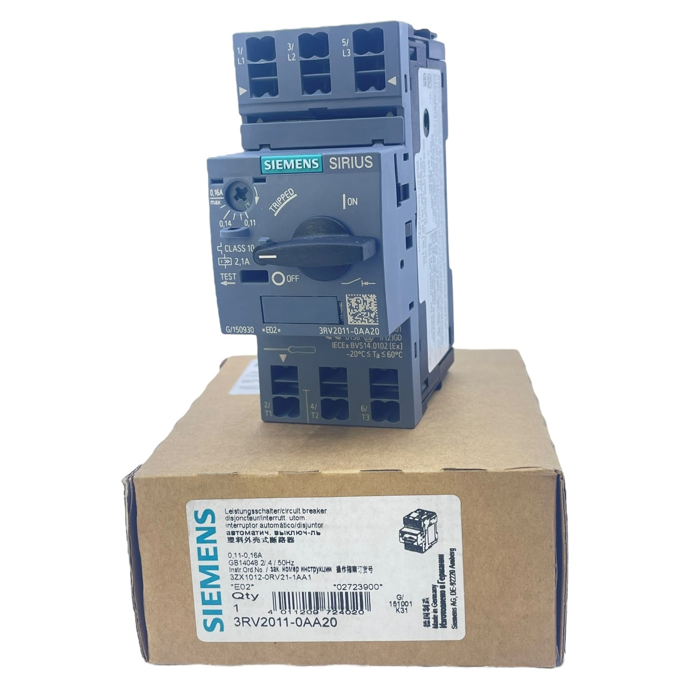 Siemens Motorschutzschalter SIRIUS 0,11–0,16 A 3RV2011-0AA20 3-polig