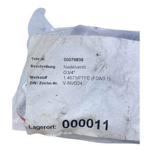 Nadelventil G3/4" Edelstahl 1.4571/PTFE V-NVG34 00079838 Industriearmatur