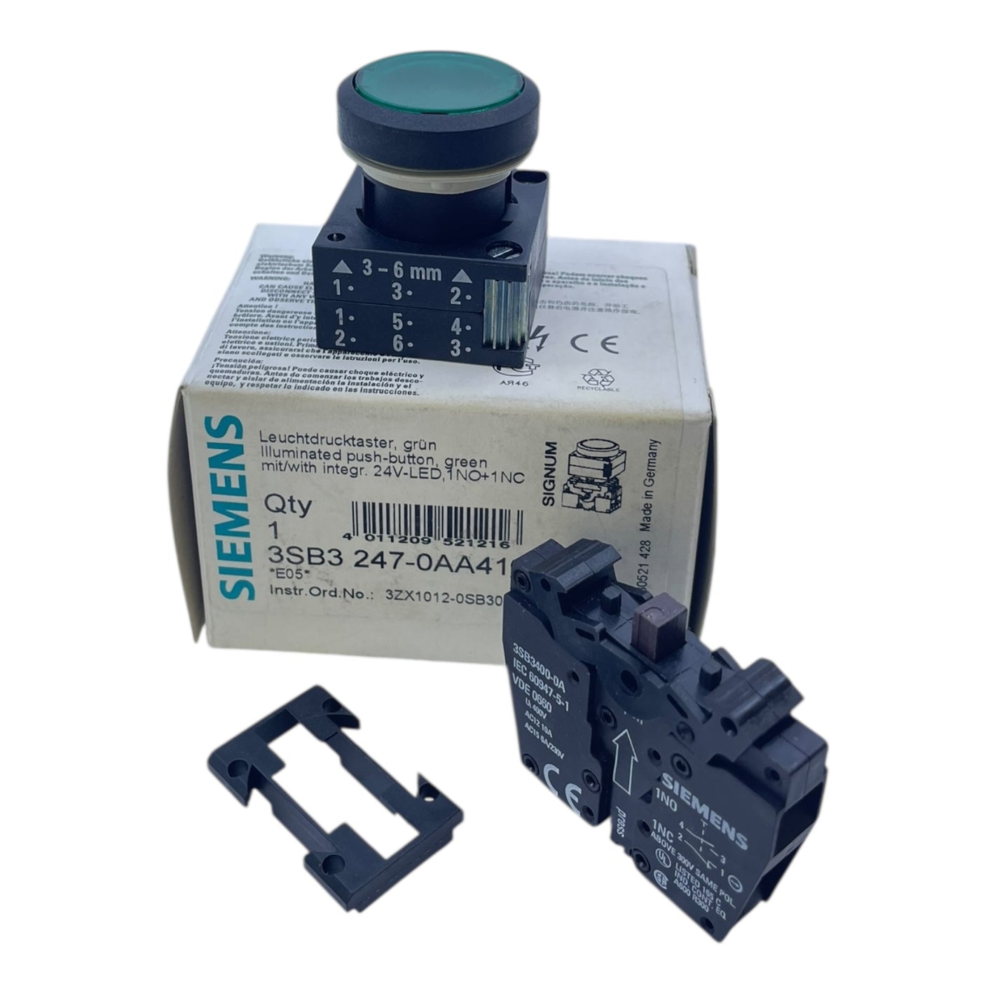 Siemens Leuchtdrucktaster Grün 24V 3SB3247-0AA41 Leuchtdrucktaster von Siemens