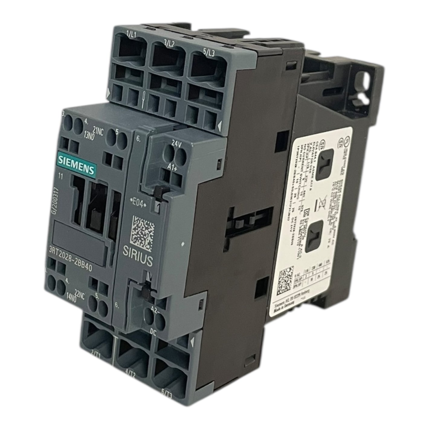 Siemens SIRIUS Leistungsschütz S0 18,5kW 38A 24V DC 1S+1Ö Federzug 3RT2028-2BB40