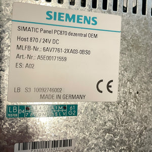 Siemens SIMATIC Panel PC870 24V 6AV7761-2XA03-0BS0 mit KHS Touchscreen-Display