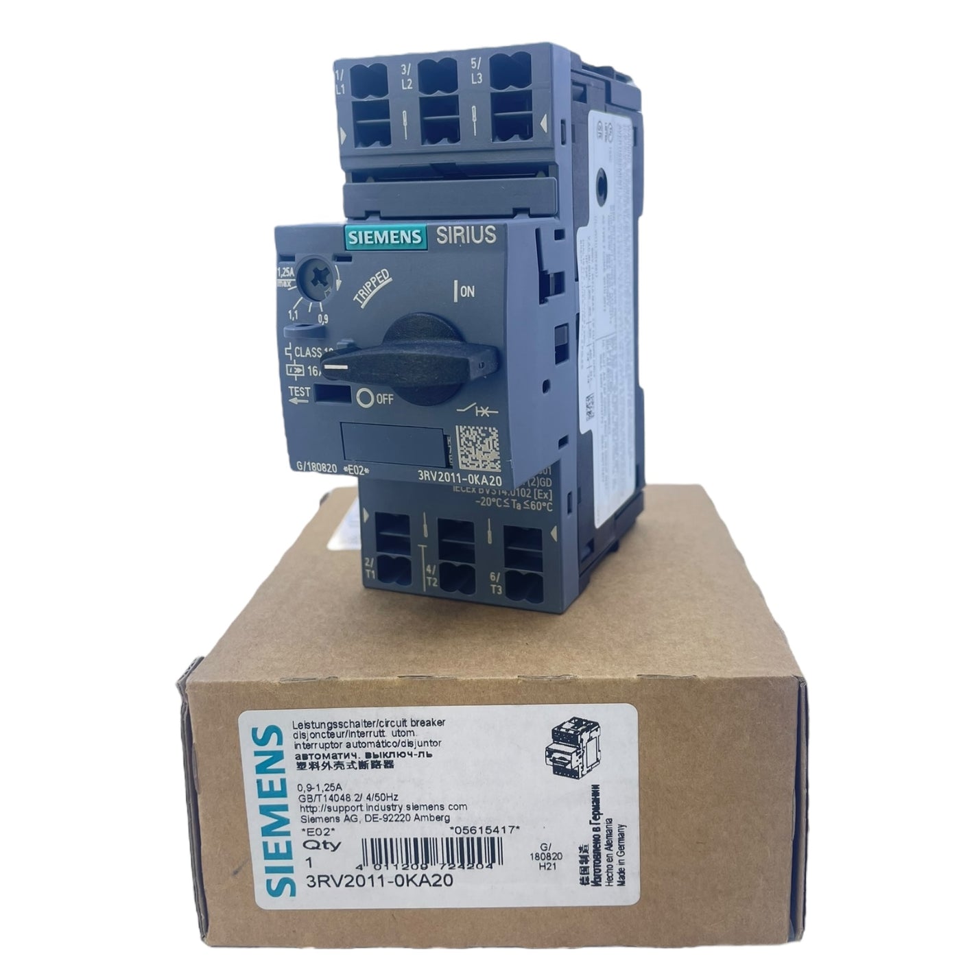 Siemens Motorschutzschalter 0,9–1,25A 3RV2011-0KA20 16A 690V Class10 3-polig