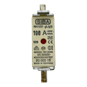 SIBA NH000 Sicherung 100A 500V gL/gG 120kA Korrosionsfest 20 000 13 VE:3stk