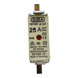 SIBA NH000 Sicherung 25A 500V gL/gG 120kA Korrosionsfest 20 000 13 VE:2stk