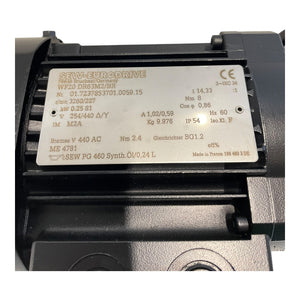 SEW WF20DR63M2/BR Getriebemotor 0.25 kW 254 / 440 V 1,02 / 0,59 A 60 Hz