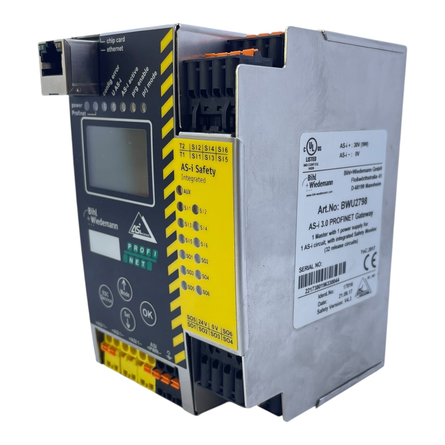 Bihl+Wiedemann BWU2798 AS-i 3.0 PROFINET Gateway mit Safety Monitor