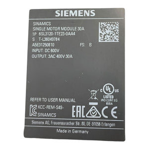 Siemens Sinamics Motor Modul 6SL3120-1TE23-0AA4 30A 3AC 400V
