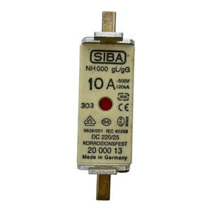 SIBA NH000 Sicherung 10A 500V gL/gG 120kA Korrosionsfest 20 000 13 VE:3stk