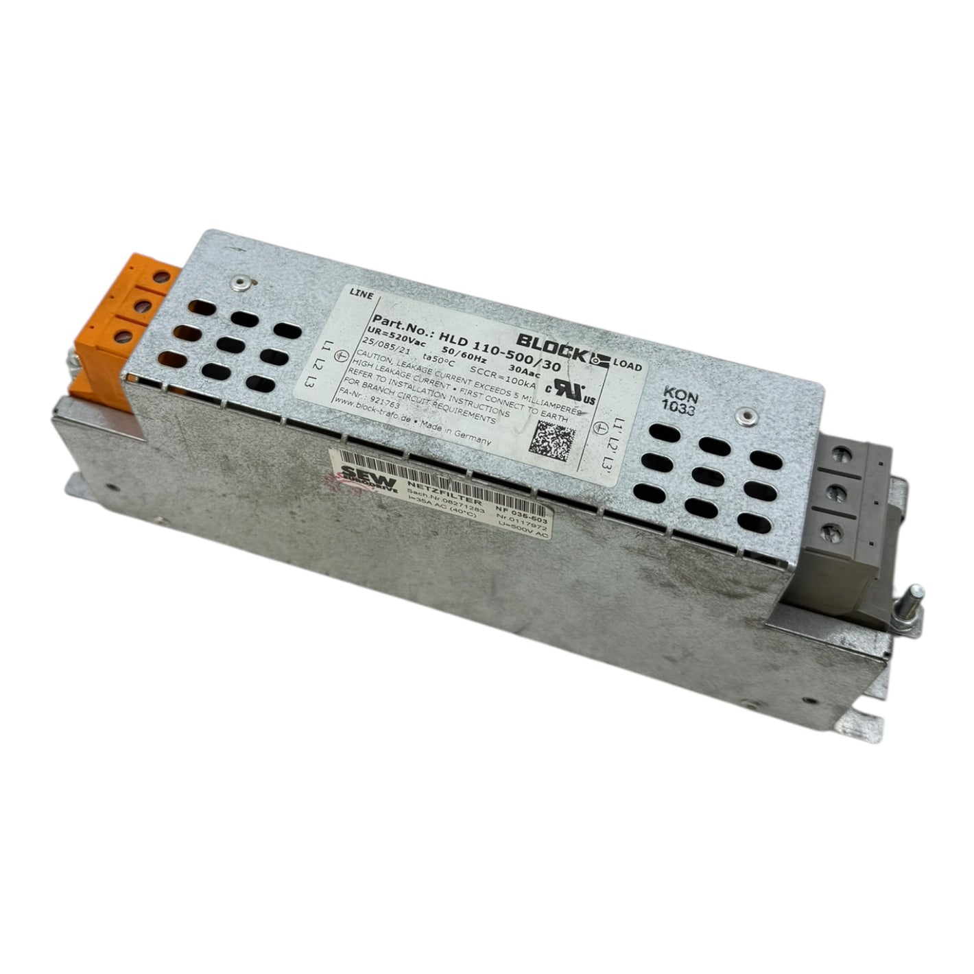 Block HLD110-500/30 radio interference suppression filter for industrial use