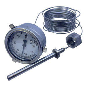 Tecsis Bimetall Thermometer 0–100°C mit Kapillarrohr und Tauchhülse