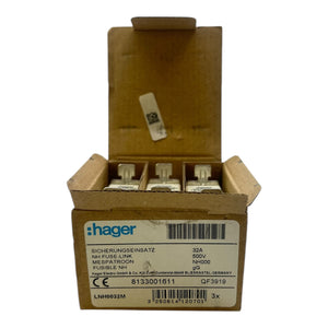 Hager Sicherungseinsatz 32A 500V gG NH- LNH0032M NH000 VE:3stk Industrie