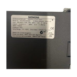 Siemens 6SE6420-2UD21-5AA1 MICROMASTER 420 Frequenzumrichter 380-480V 3AC