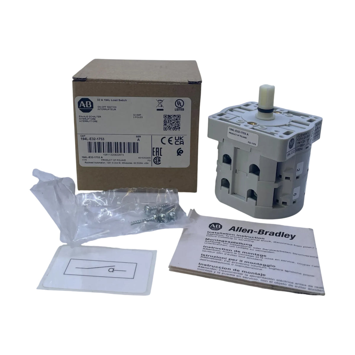 Allen Bradley 194L-E32-1753 Lasttrennschalter 32 A 3-polig Hauptschalter Block