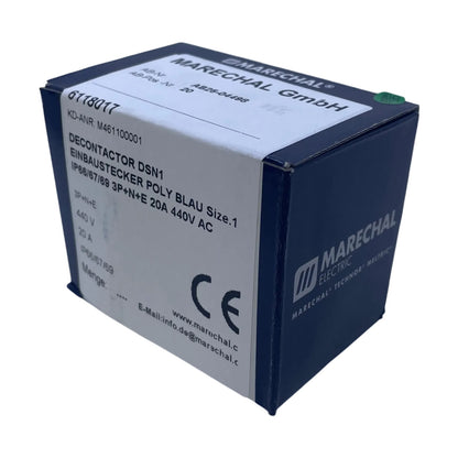 Marechal 6118017 DSN1 Decontactor Einbaustecker 3P+N+E 20 A 440 V IP66/67 blau