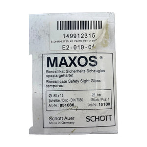 SCHOTT MAXOS 851036 Borosilikat Schauglas Ø80 x 15 mm DIN 7080 25 bar