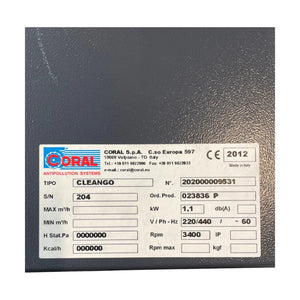 CORAL CLEANGO 202000009531 Schweißrauchfilter 1.1kW 220-440V 3400RPM Industrie