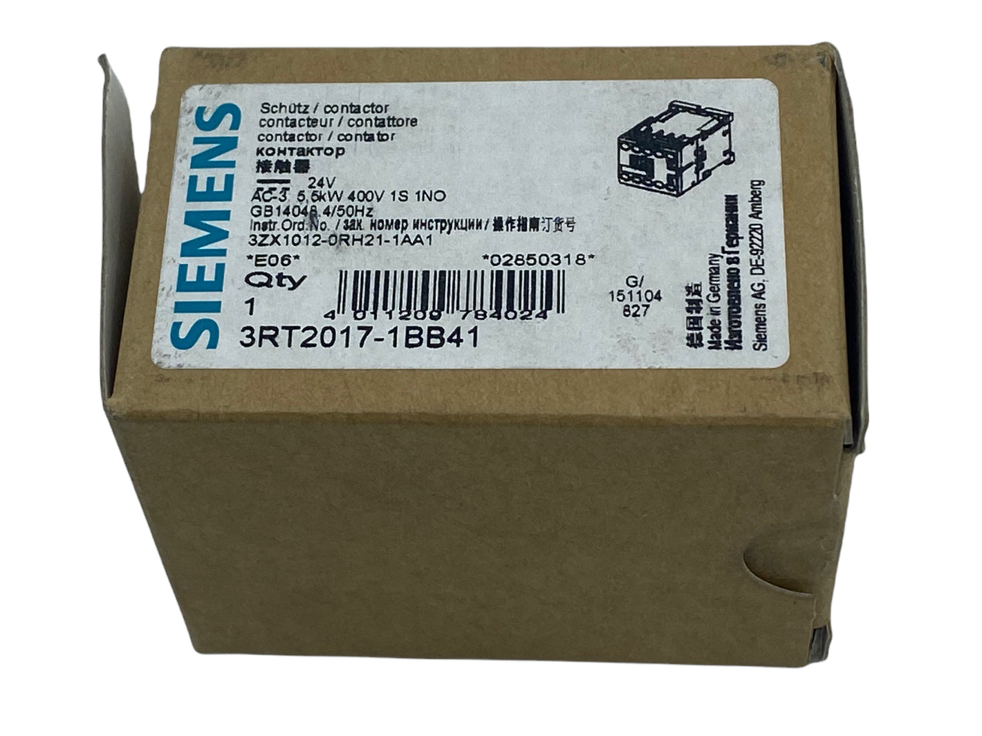 Siemens 3RT2017-1BB41 contactor 3-pole 3 NO contacts 24V DC IP20 400V AC 5.5 kW 