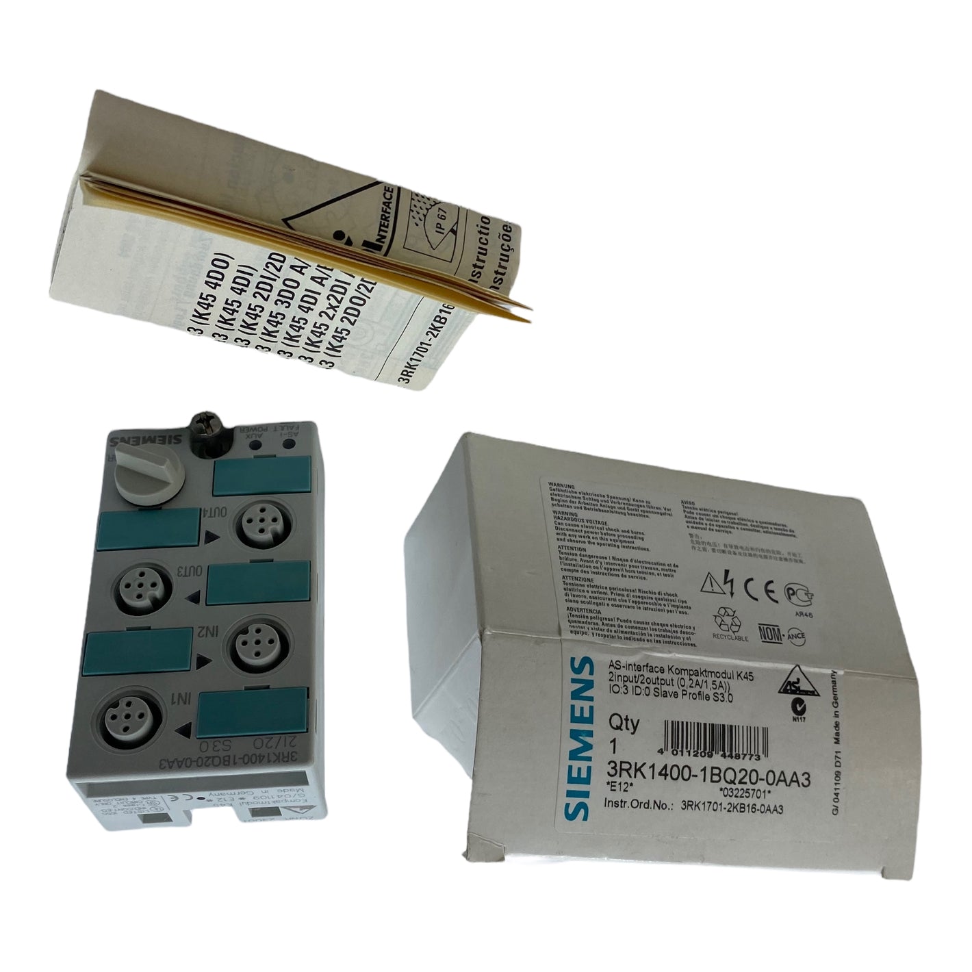 Siemens 3RK1400-1BQ20-0AA3 compact module K45 AS-Interface IP67 