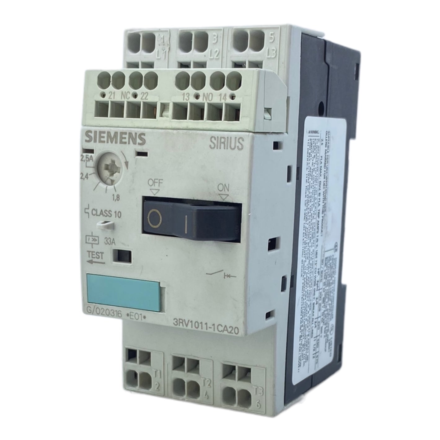 Siemens 3RV1011-1CA20 Motorschutzschalter 2,5 A 3 Eingänge 400 V 3RV1