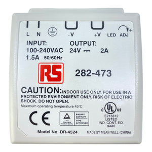 RS 282-473 power supply Input: 100-240Vac 1.5A 50/60Hz Output: 24V 2A 