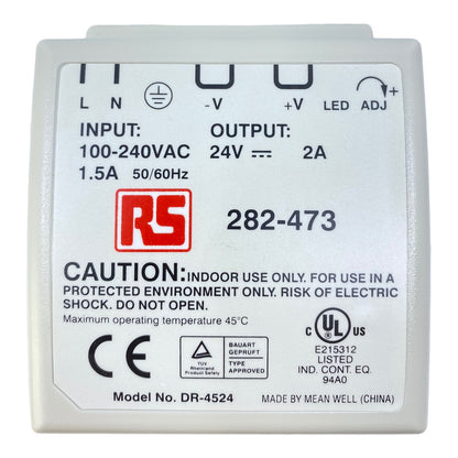 RS 282-473 Netzteil Input: 100-240Vac 1.5A 50/60Hz Output: 24V 2A