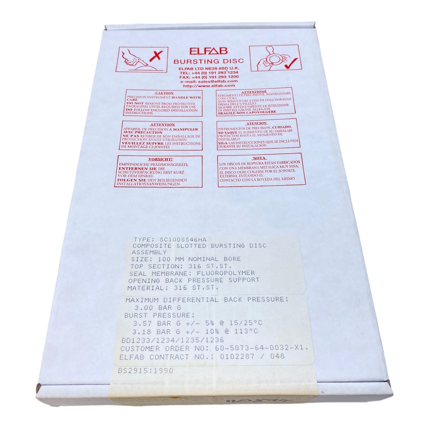 Elfab SC100SS46HA Zusammengesetzte Geschlitzte Berstscheibe 100mm 3 bar