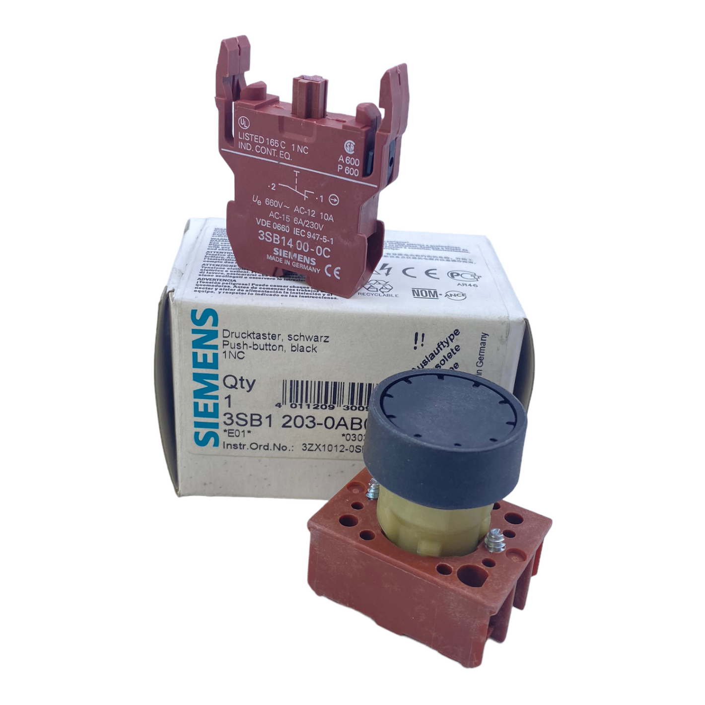 Siemens 3SB1203-0AB01 push button 660V AC-12 10A AC-15 6A 230V 