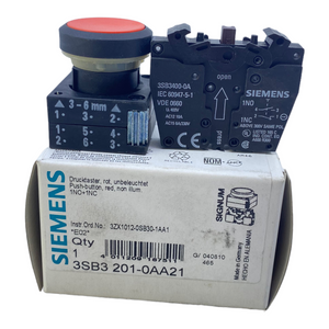 Siemens 3SB3201-0AA21 pushbutton 1NO+1NC red non-illuminated 400V 10A 6A/230V 