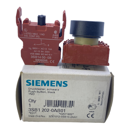 Siemens 3SB1202-0AB01 Drucktaster schwarz 1NO 660V AC-12 10A / AC-156A 230V
