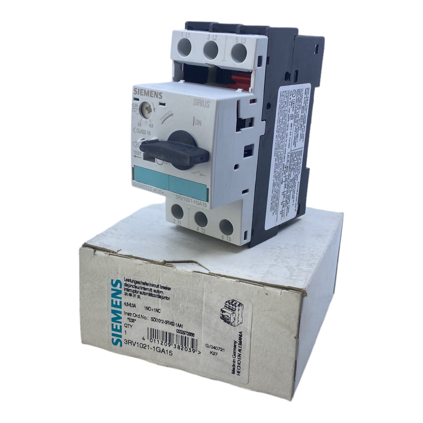 Siemens 3RV1021-1GA15 Leistungsschalter 4,5...6,3 A 1N0+1NC