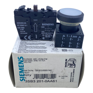 Siemens 3SB3201-0AA61 push button 400V AC12 10A AC15 6A/230V 1NO+1NC 