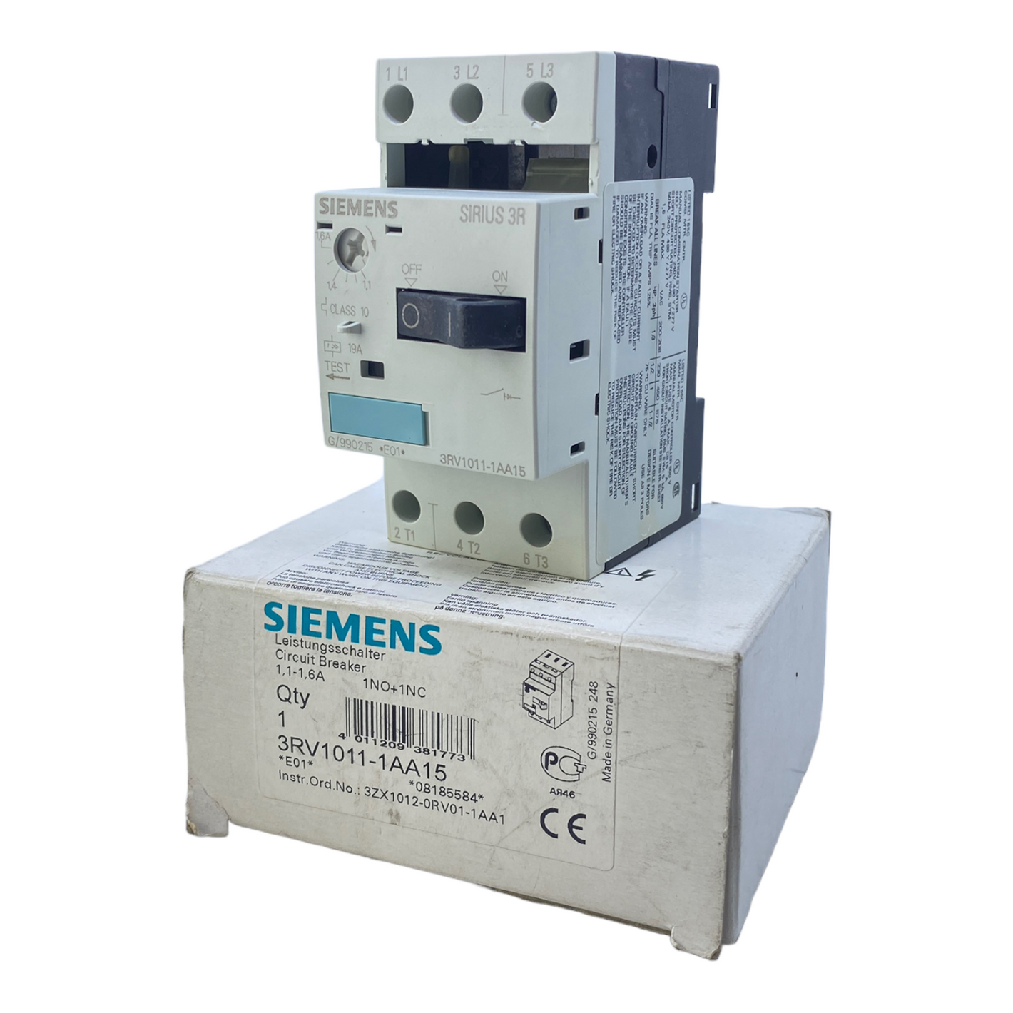Siemens 3RV1011-1AA15 circuit breaker 3-pole 690V AC 1.1...1.6 A 