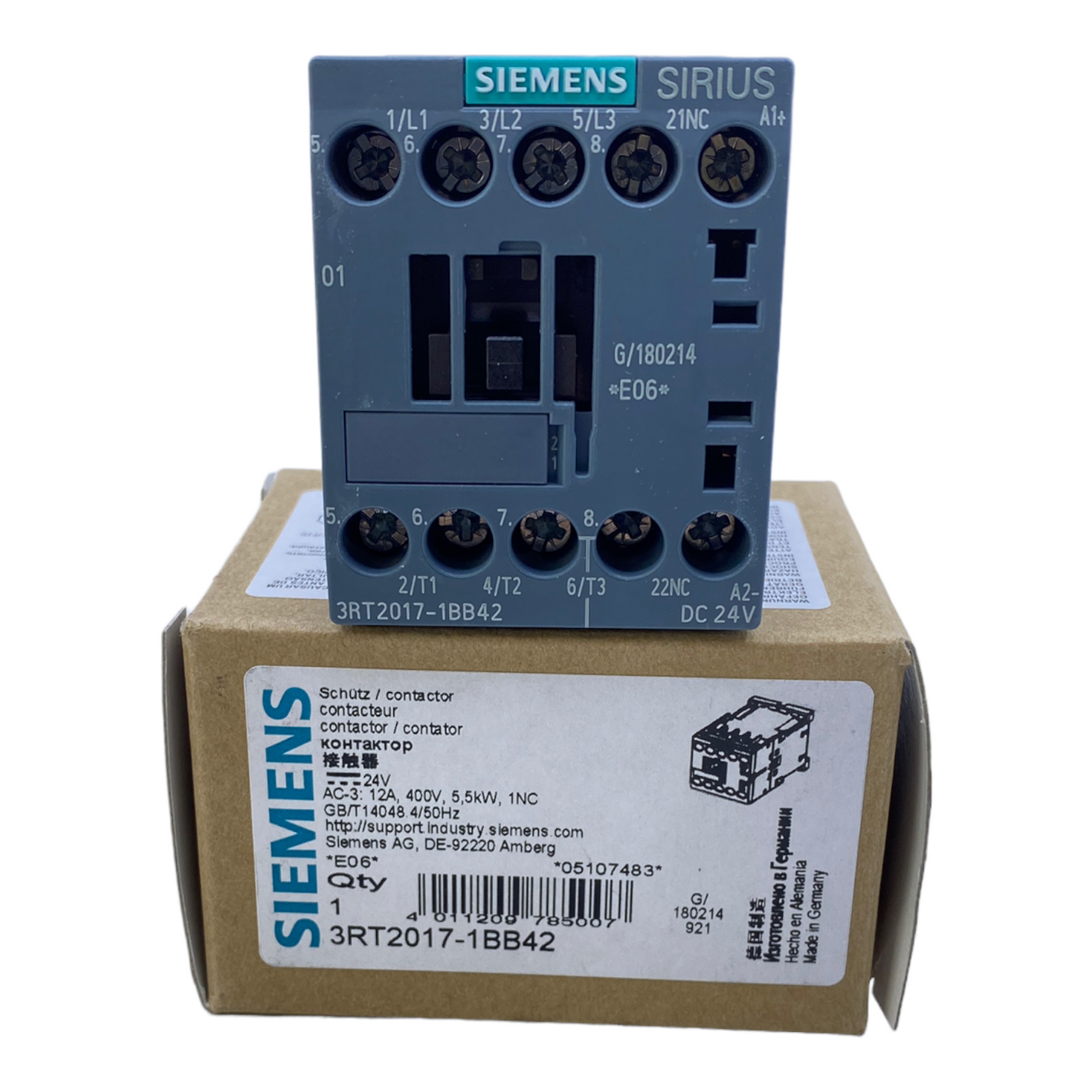Siemens 3RT2017-1BB42 Leistungsschütz 12A 5,5 kW 400V 3-polig 24V DC