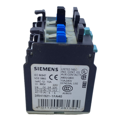 Siemens 3RH1921-1FA40 Aufsatzblock 4-polig 10A