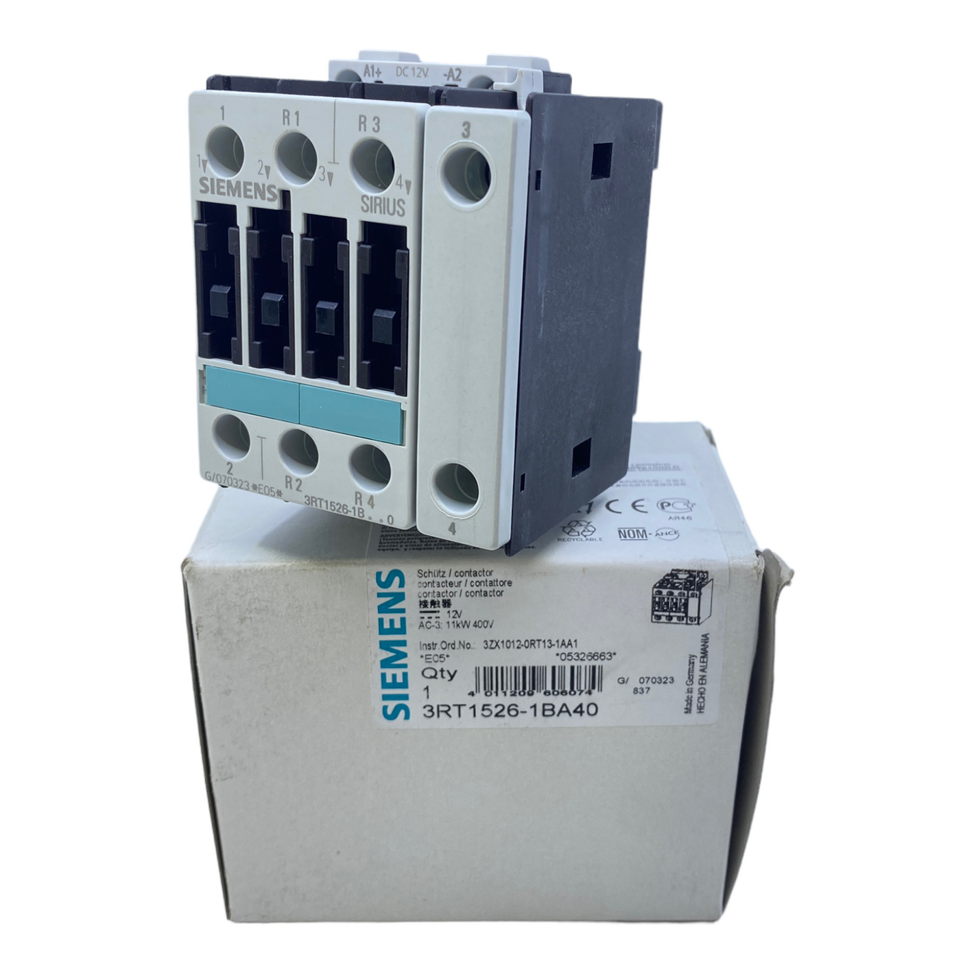 Siemens 3RT1526-1BA40 Schütz 12V DC 11kW 400V 4-polig 2S+2Ö
