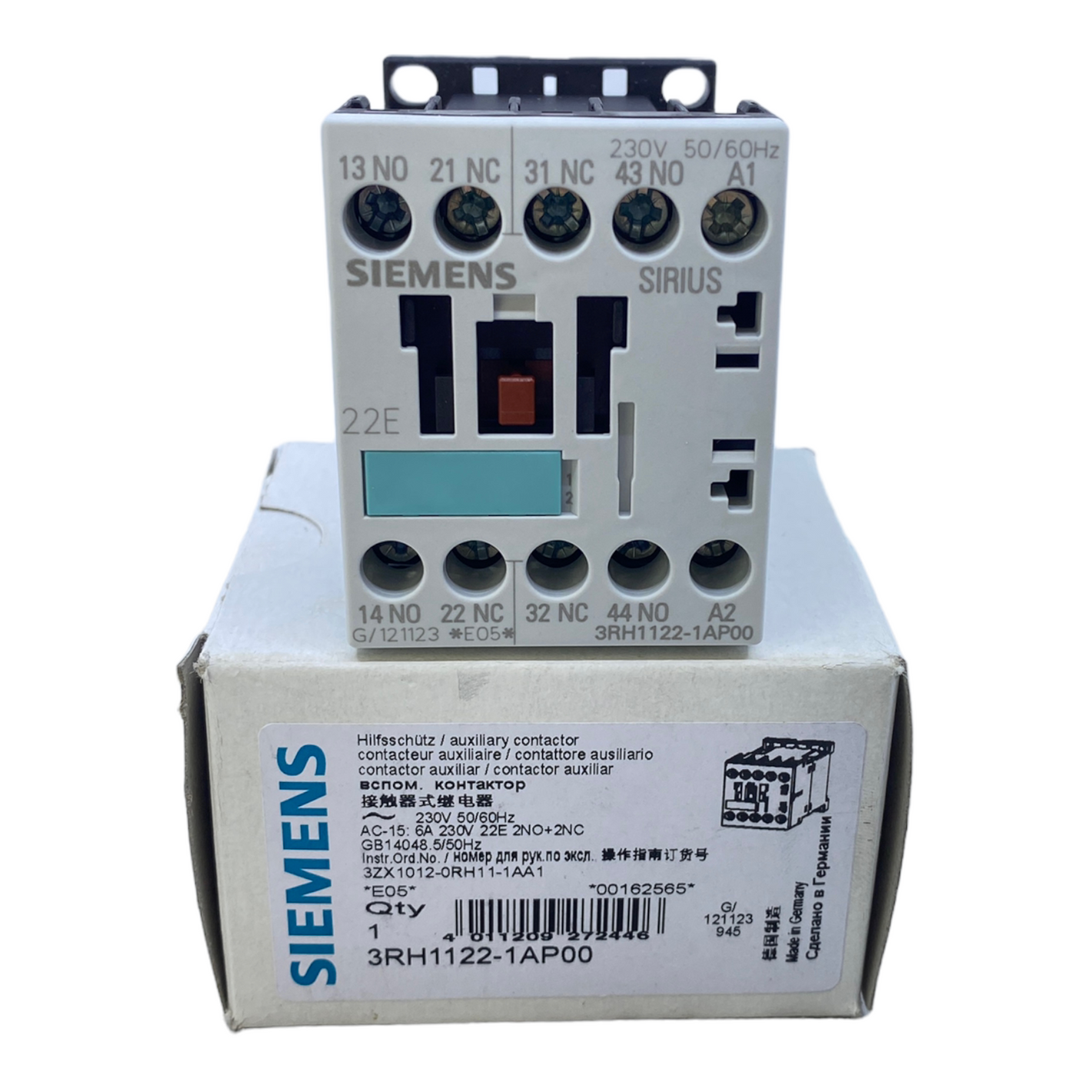 Siemens 3RH1122-1AP00 auxiliary contactor 230V AC 50/60Hz 2NO+2NC 
