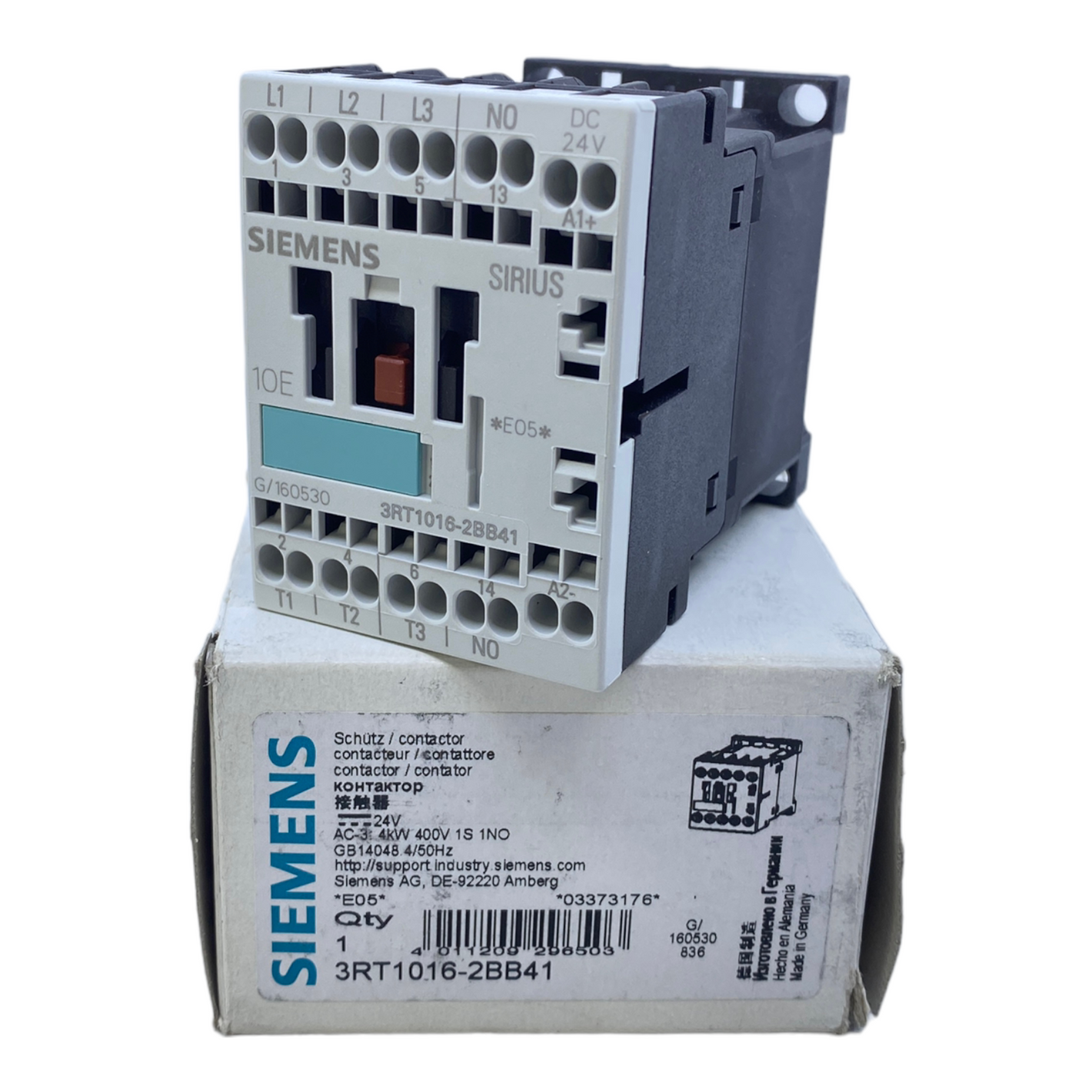 Siemens 3RT1016-2BB41 Leistungsschütz 9A 4kW 400V 1S 24V DC 3-polig