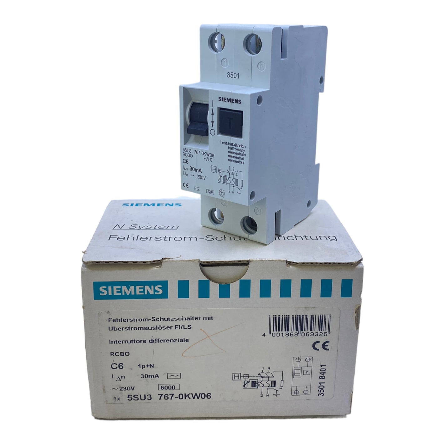 Siemens 5SU3767-0KW06 Fehlerstrom-Schutzschalter 230V 30mA