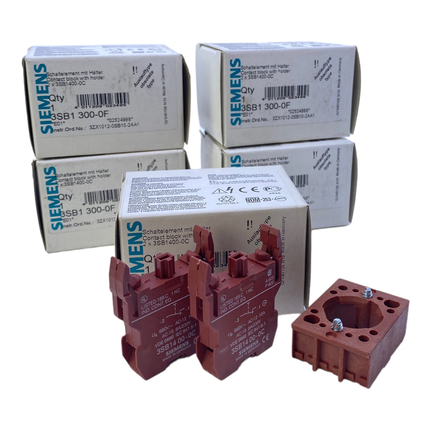 Siemens 3SB1300-0F Schalterelement mit Halter 660V 10A / 230V 6A VE: 5stk
