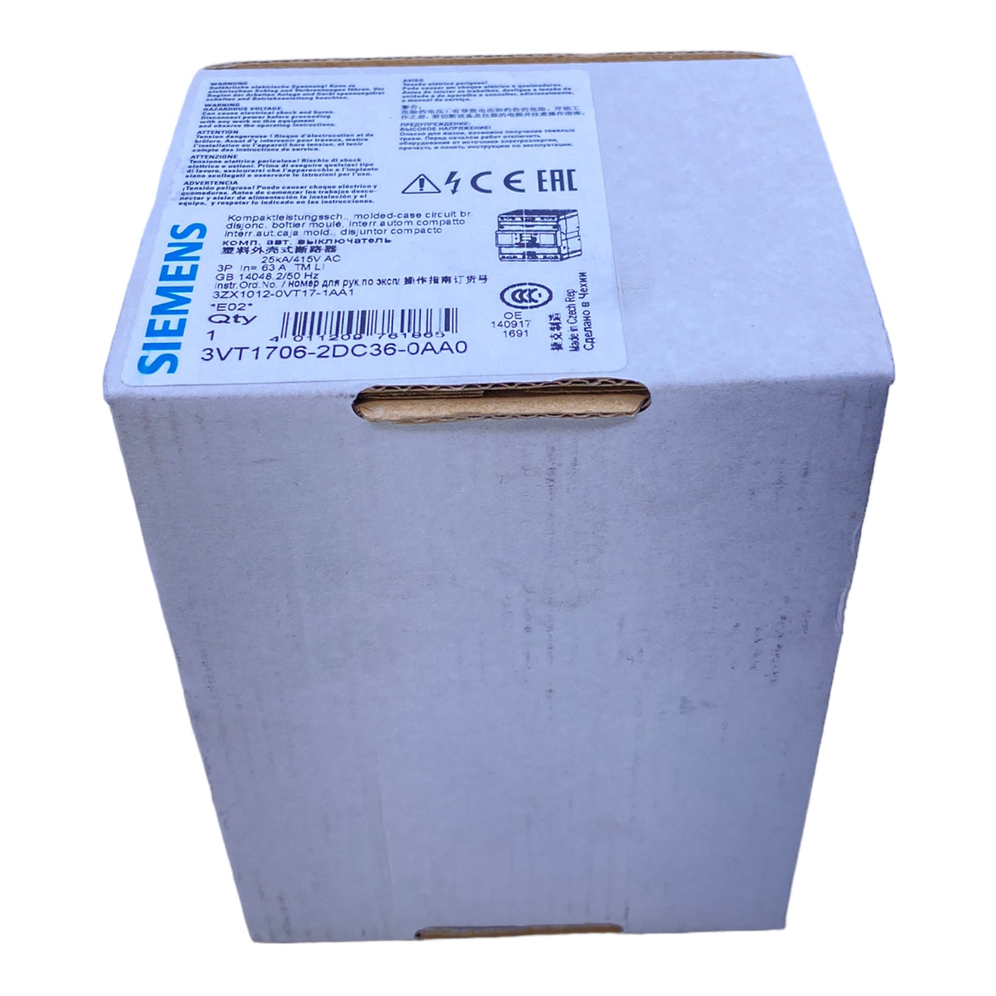Siemens 3VT1706-2DC36-0AA0 molded case circuit breaker 25kA 415V AC 3-pole 