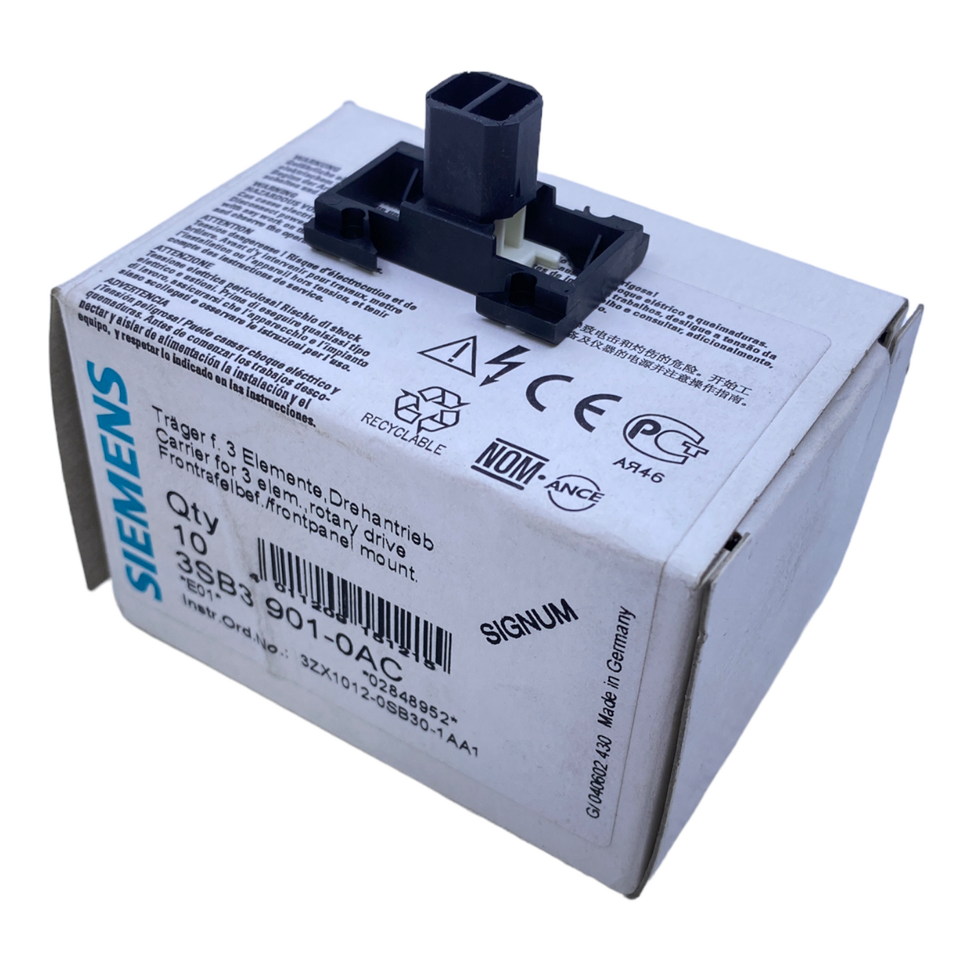 Siemens 3SB3901-0AC carrier for 3 elements, rotary drive PU: 9 pieces