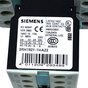 Siemens 3RT1026-1BB40 Leistungsschütz + Siemens 3RH1921-1HA22 Schalterblock