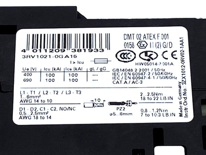 Siemens 3RV1021-0GA15 Leistungsschalter 0,45...0,63 A 1S+1Ö